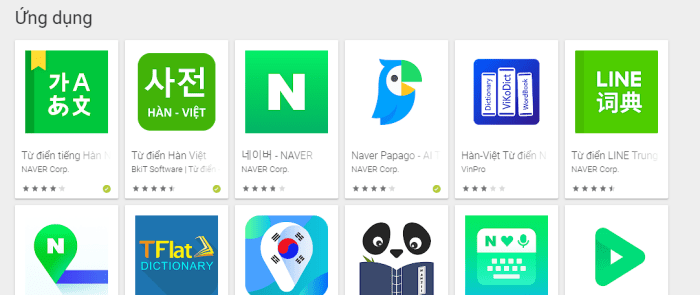 Ứng dụng từ điển Naver